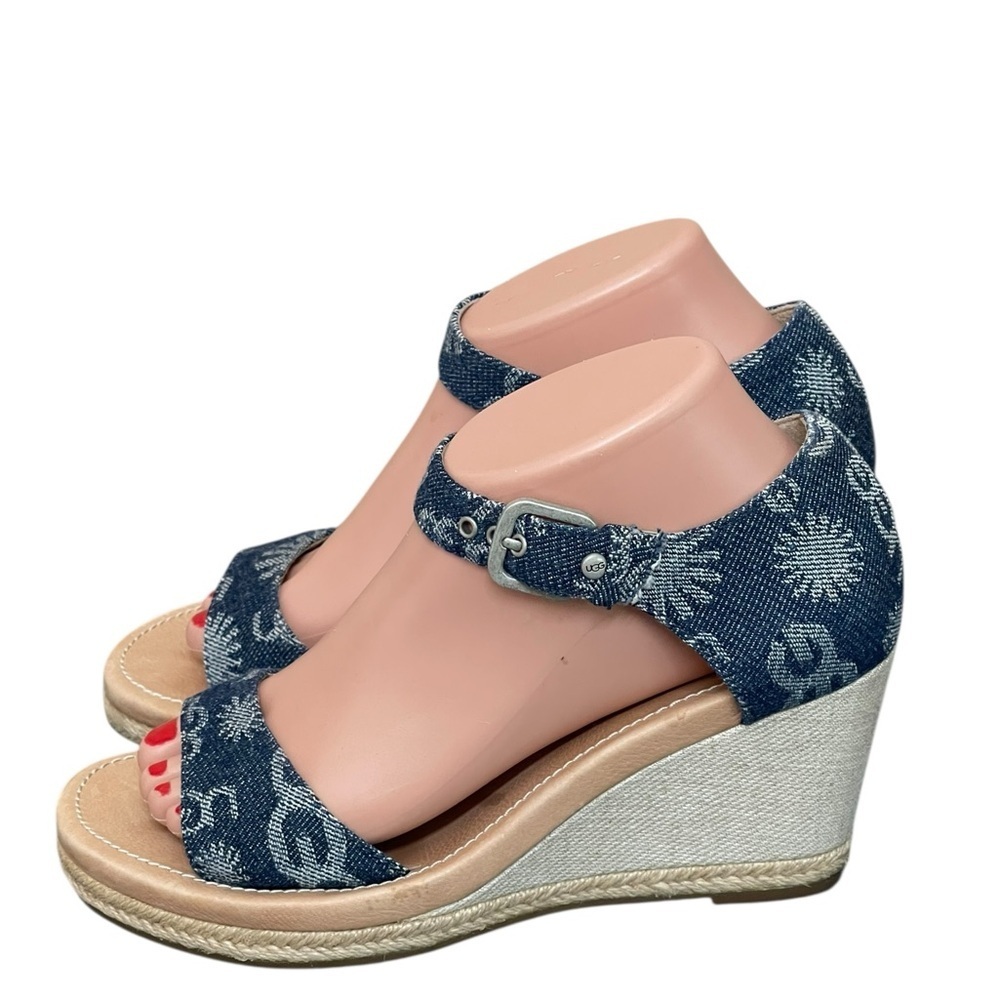 Ugg Atasha Monogram Denim Wedge Sandals size 8 - Picture 5 of 13